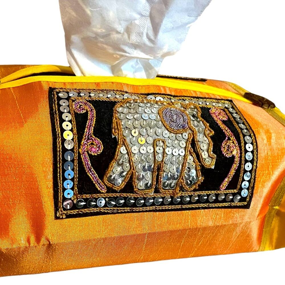 Clearance - Unique Tissue Box Cover with Sequined Elephants NWT